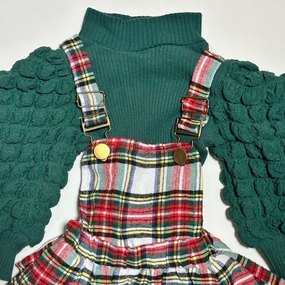 Baby Girl’s Plaid Jumper Dress with Green Sweater Size 12-18M - Picture 5 of 9
